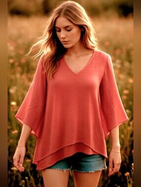 Coral Linen-look Top